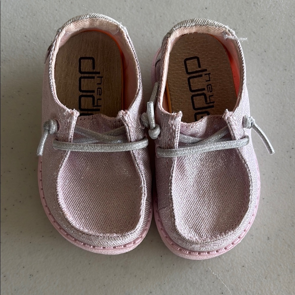 Hey Dude Pink and Silver Moccasin Shoes